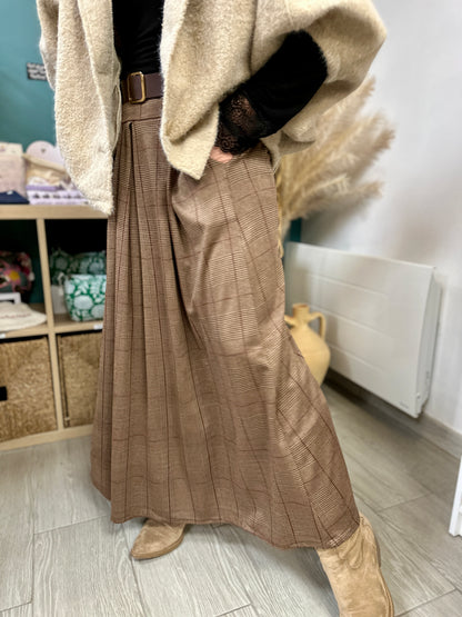 jupe femme élégante à carreaux marron foncé - abana 64250