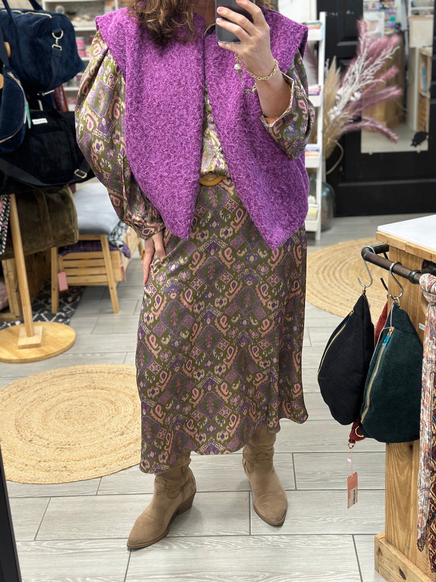 Jupe fluide satinée imprimée à taille élastique - Abana 64240