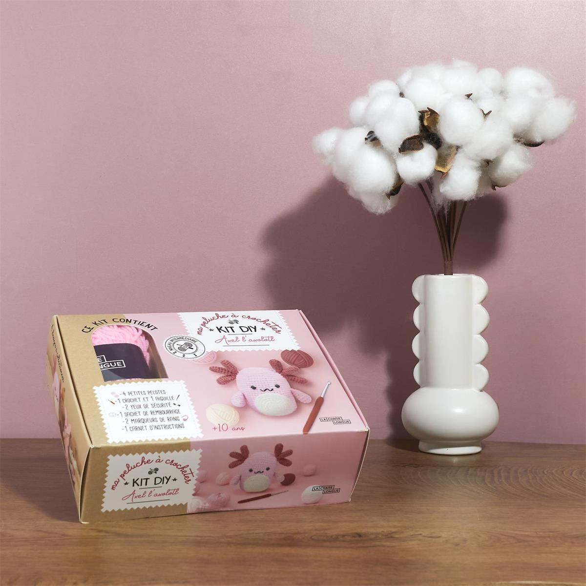 Kit crochet DIY Axel l’axolotl rose à fabriquer soi-même - Abana 64480