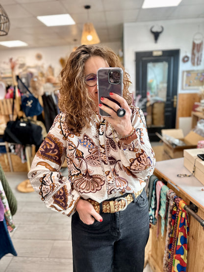 Chemise ample grande taille à imprimé floral automnal et ceinture tressée - Abana 64250