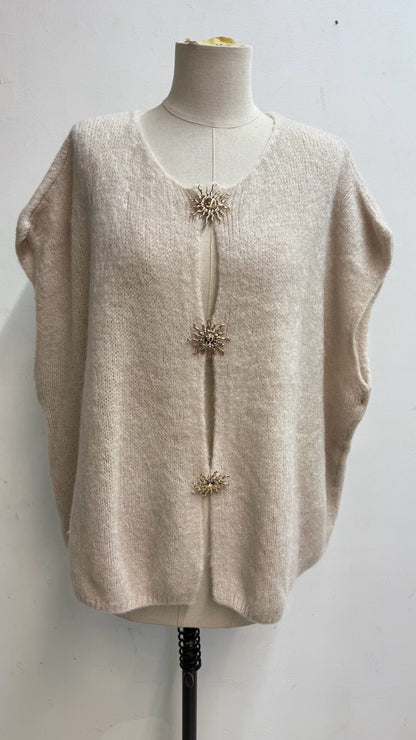☀️Gilet sans manches Margaux – Broche soleil, 12 coloris