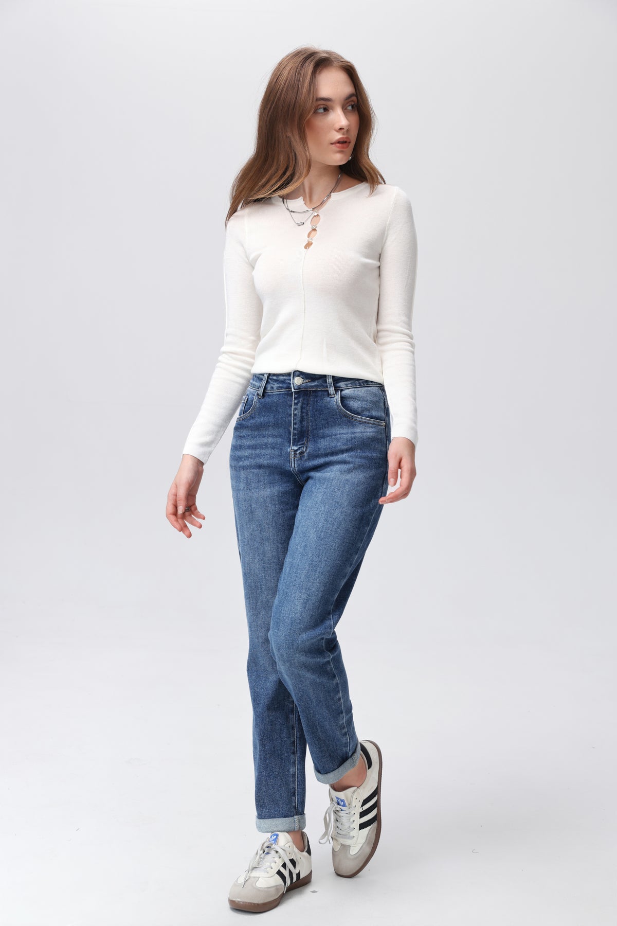 👖Jean mom Lorena – Stretch bleu femme
