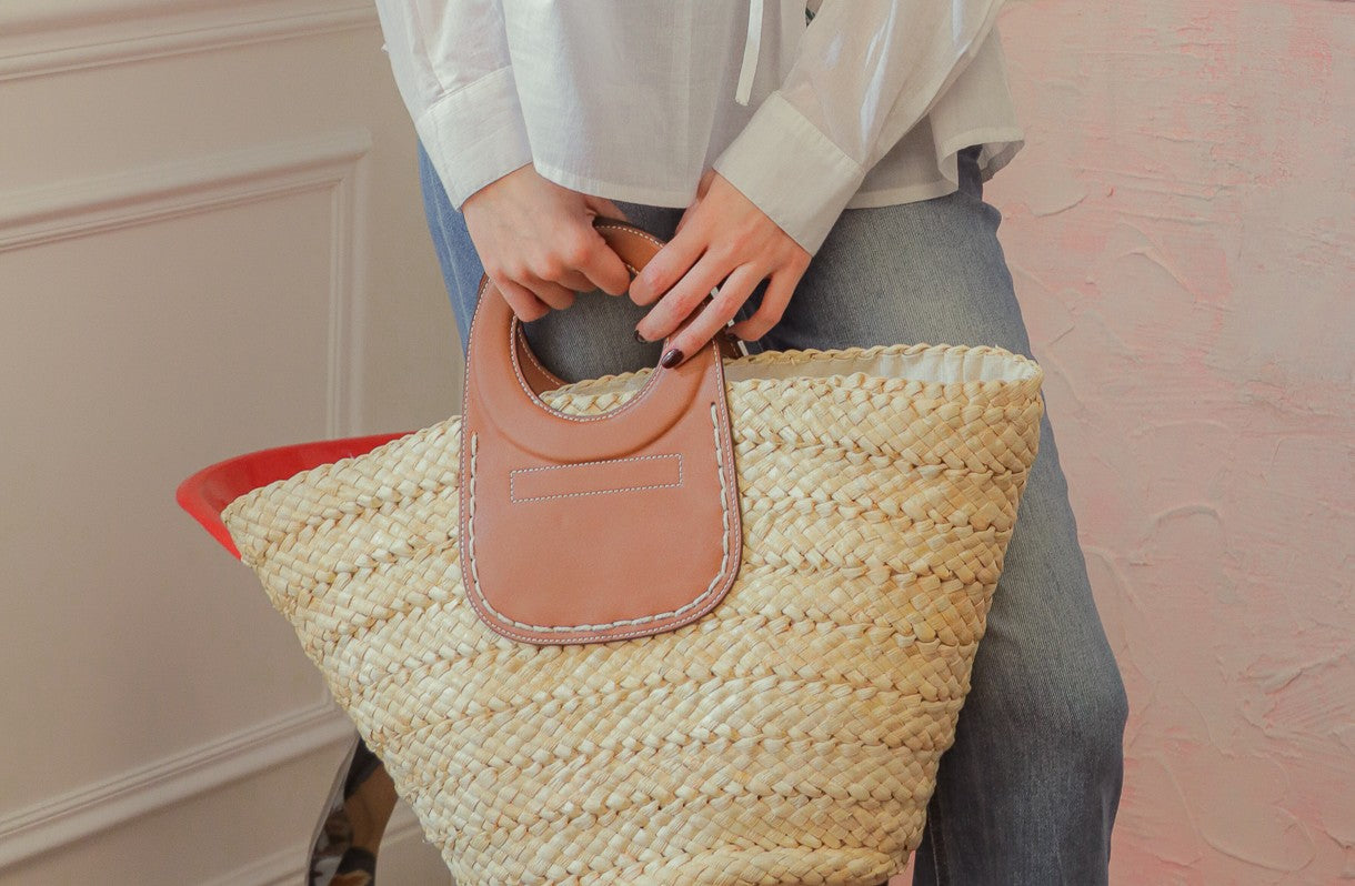 grand panier en cuir camel sac plage qualite jard sur mer