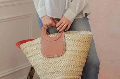 grand panier en cuir camel sac plage qualite jard sur mer