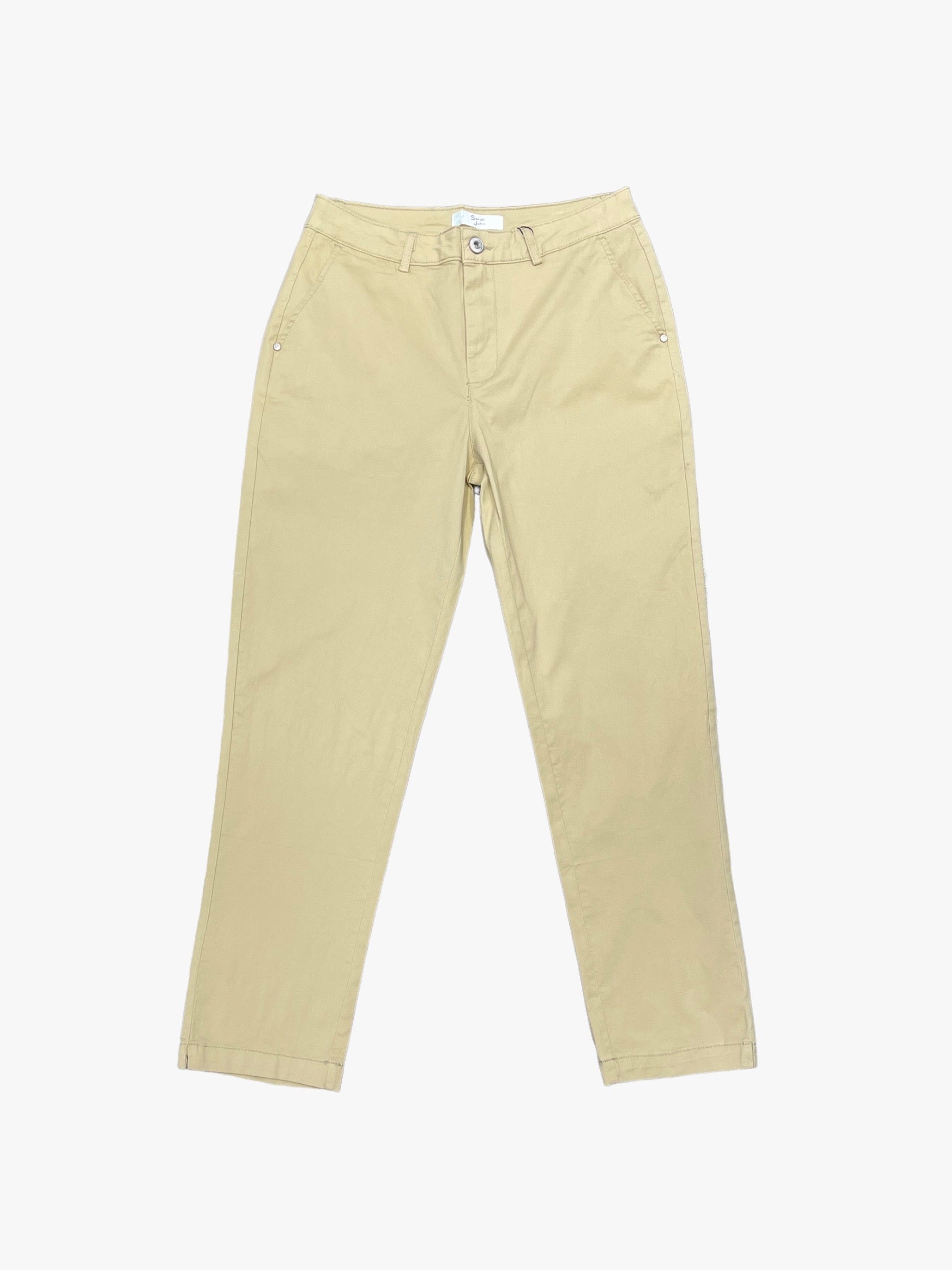 Pantalon chino 7/8 beige clair femme, coupe droite, taille 36 à 44, coton stretch
