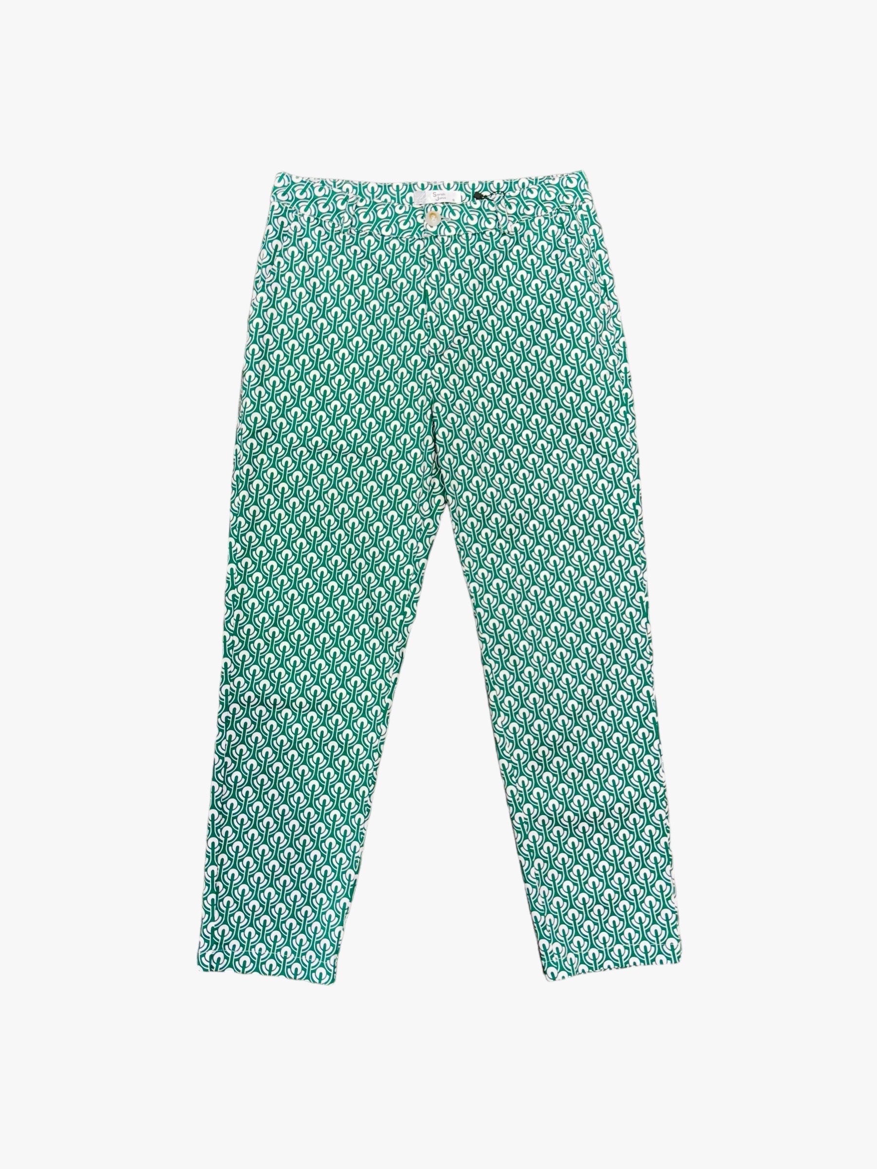 Pantalon chino 7/8 vert imprimé pour femme, coupe droite, coton stretch, taille 36 à 44