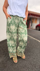 pantalon fluide coupe droit large vert a motif blanc taille elastique april vintage maelle cmélodie agen mont de marsan dax