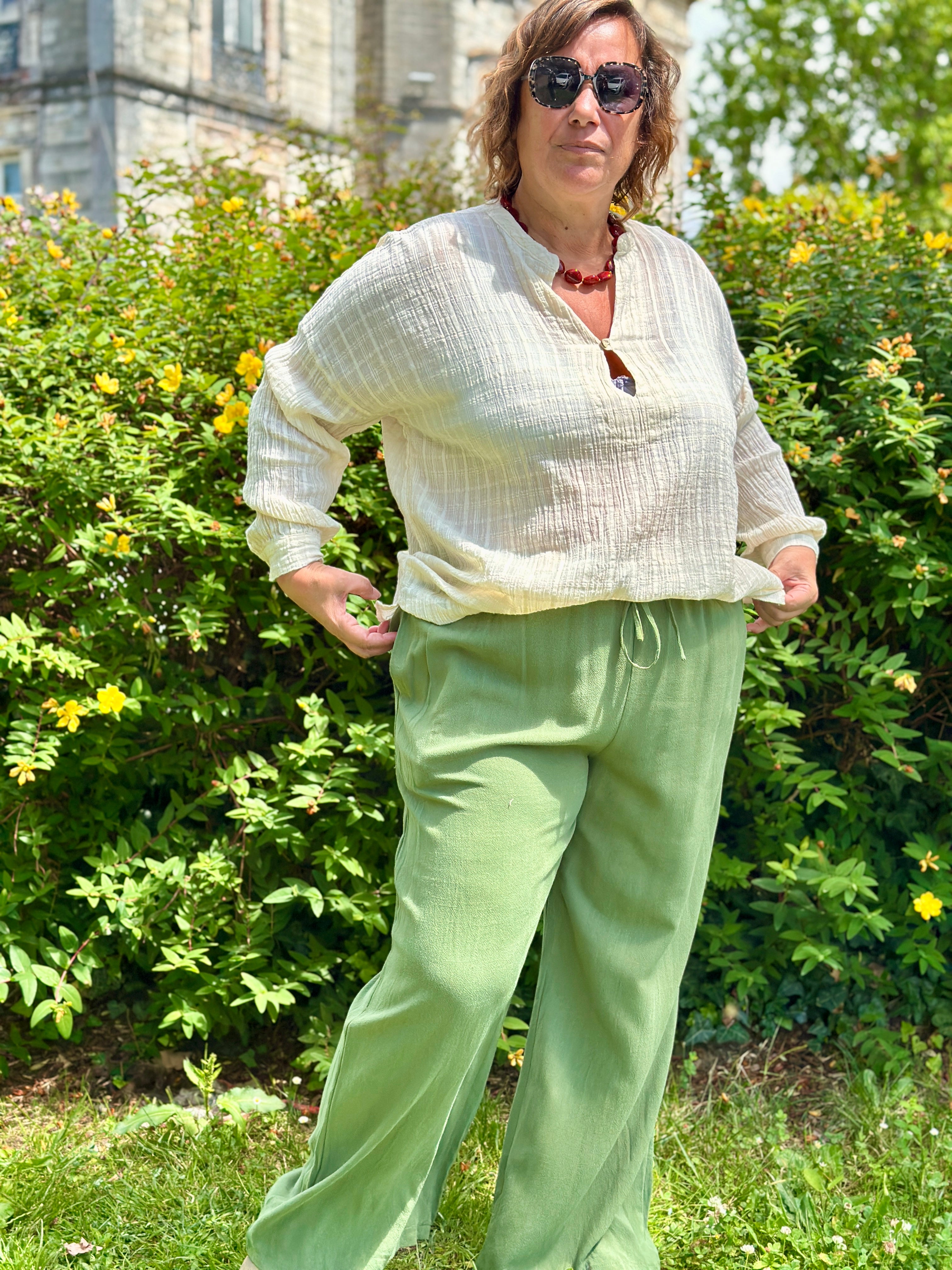 pantalon fluide en lin et viscose vert kaki mode grande taille 48/50 chartres orléan blois