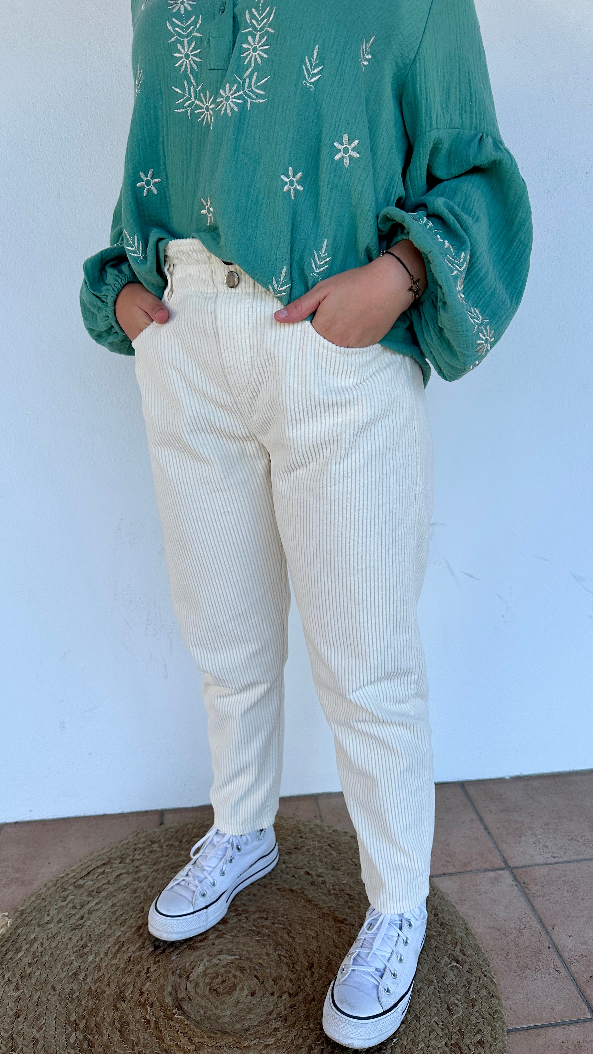 Pantalon Jamy – Momfit en Velours – 3 Coloris