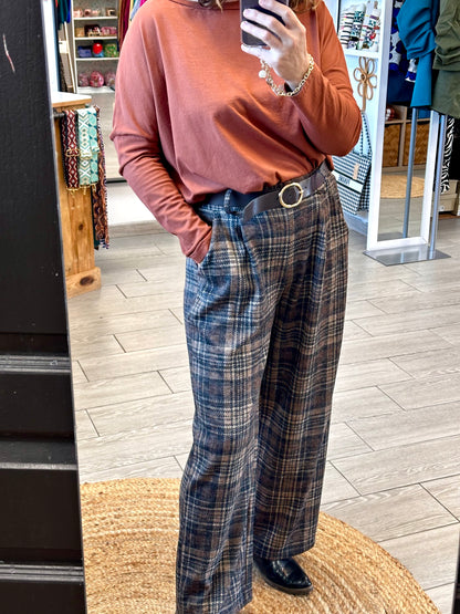 Pantalon à carreaux Jessy en viscose doux, pour un style automne-hiver sophistiqué, taille unique jusqu’à 42.