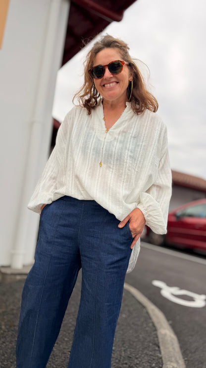 pantalon fluide droit bleu uni effet jean mode femme tendance lacaumy emijo la rochelle niort rochefort poitiers