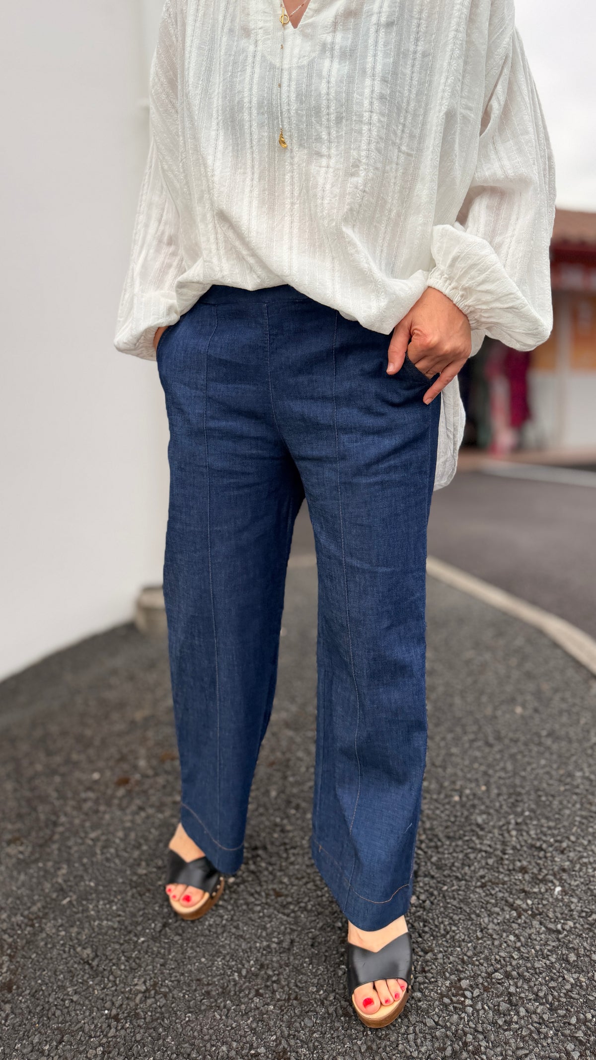 pantalon effet jean bleu foncé mode femme tendance in april 1986 isla bonita lorint vannes quimper 