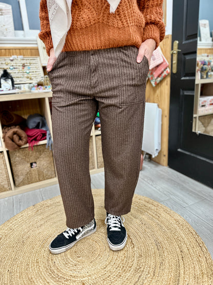 Pantalon marron foncé taille haute effet velours - Abana 64250