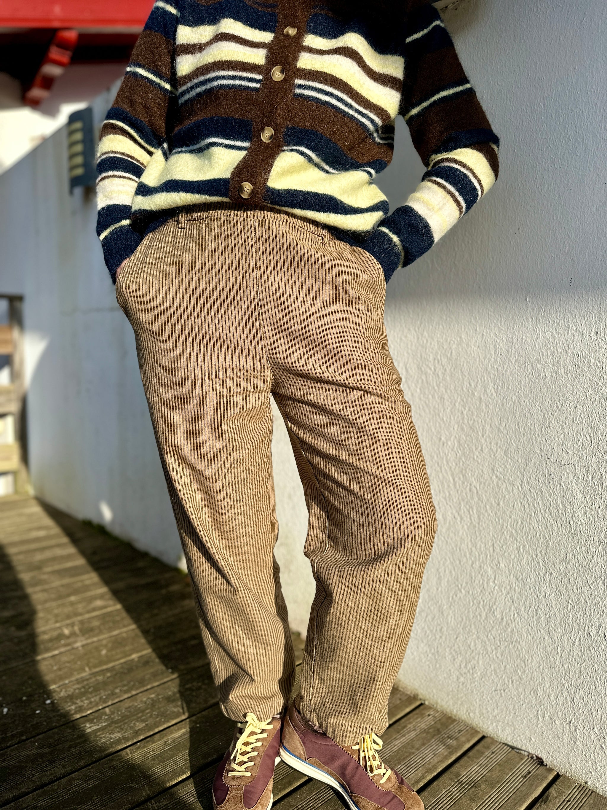 pantalon banditas strong motif graphique marron beige femme lyon 