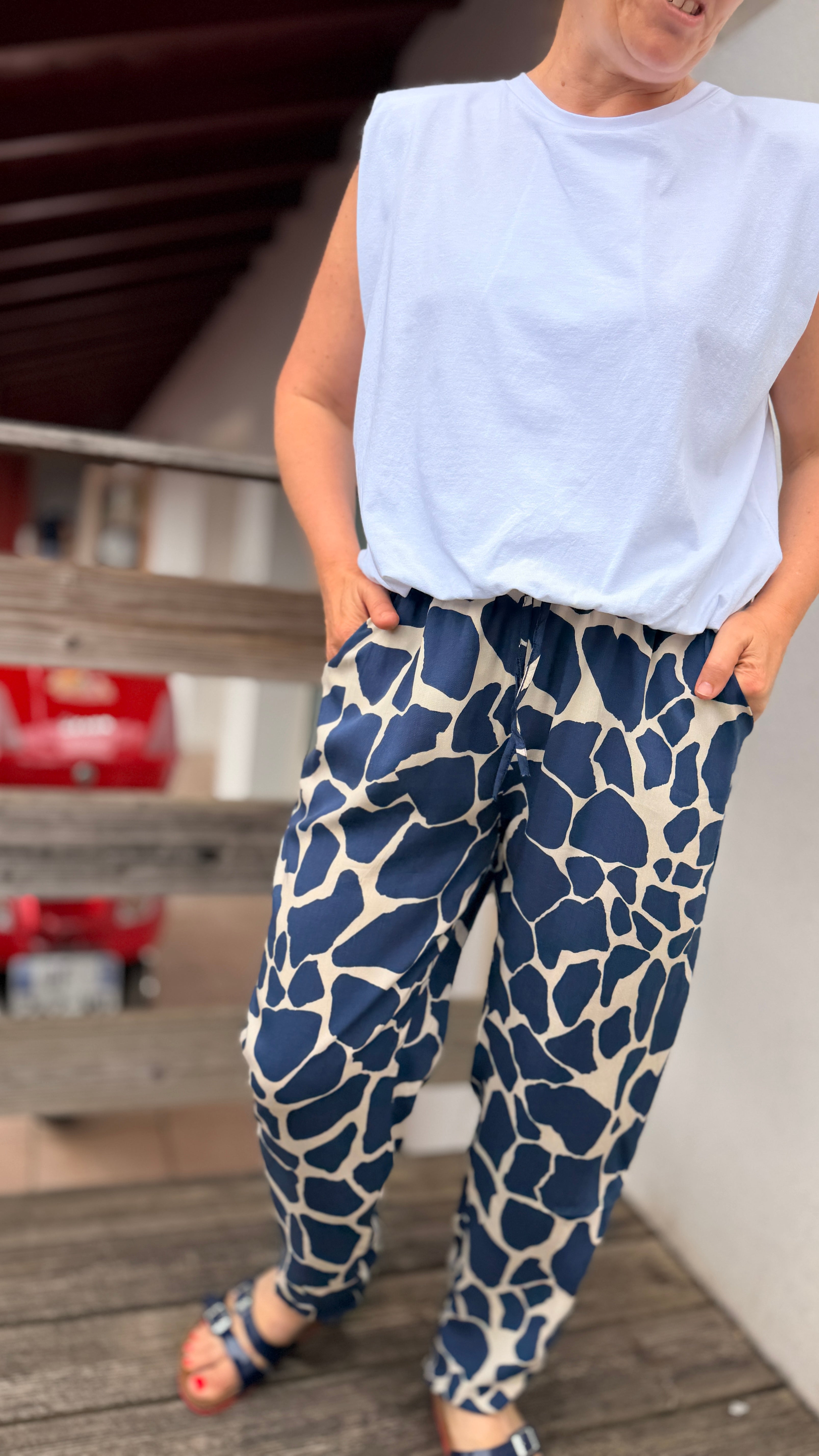pantalon fluide léger imprimé tache bleu marine coupe droite adore paris paris marseille lille