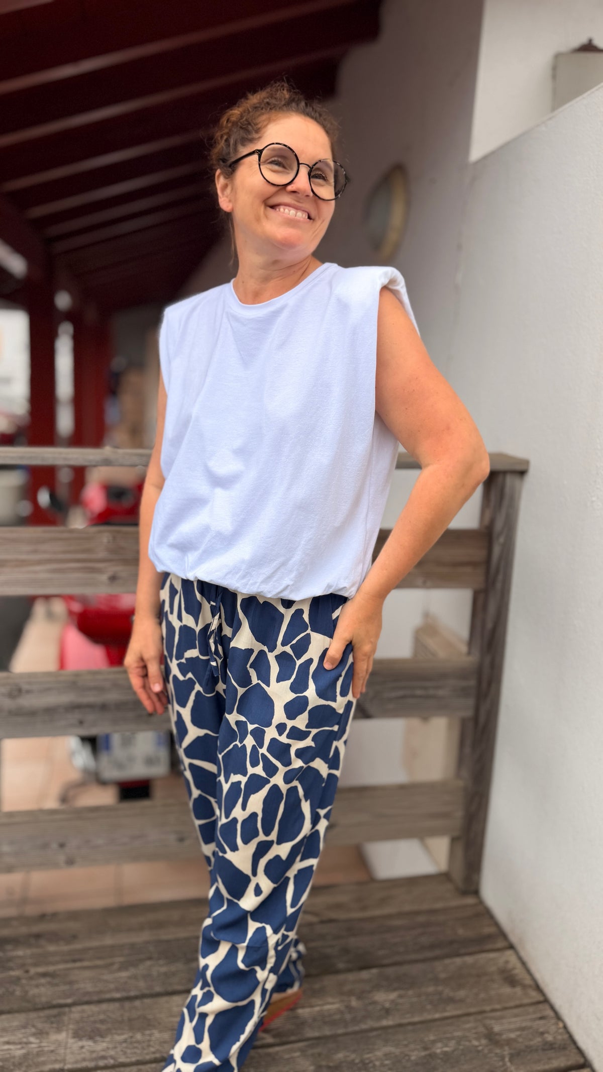 pantalon blanc imprime bleu marine mode femme banditas johanna paris bourges bretagne bruxelles