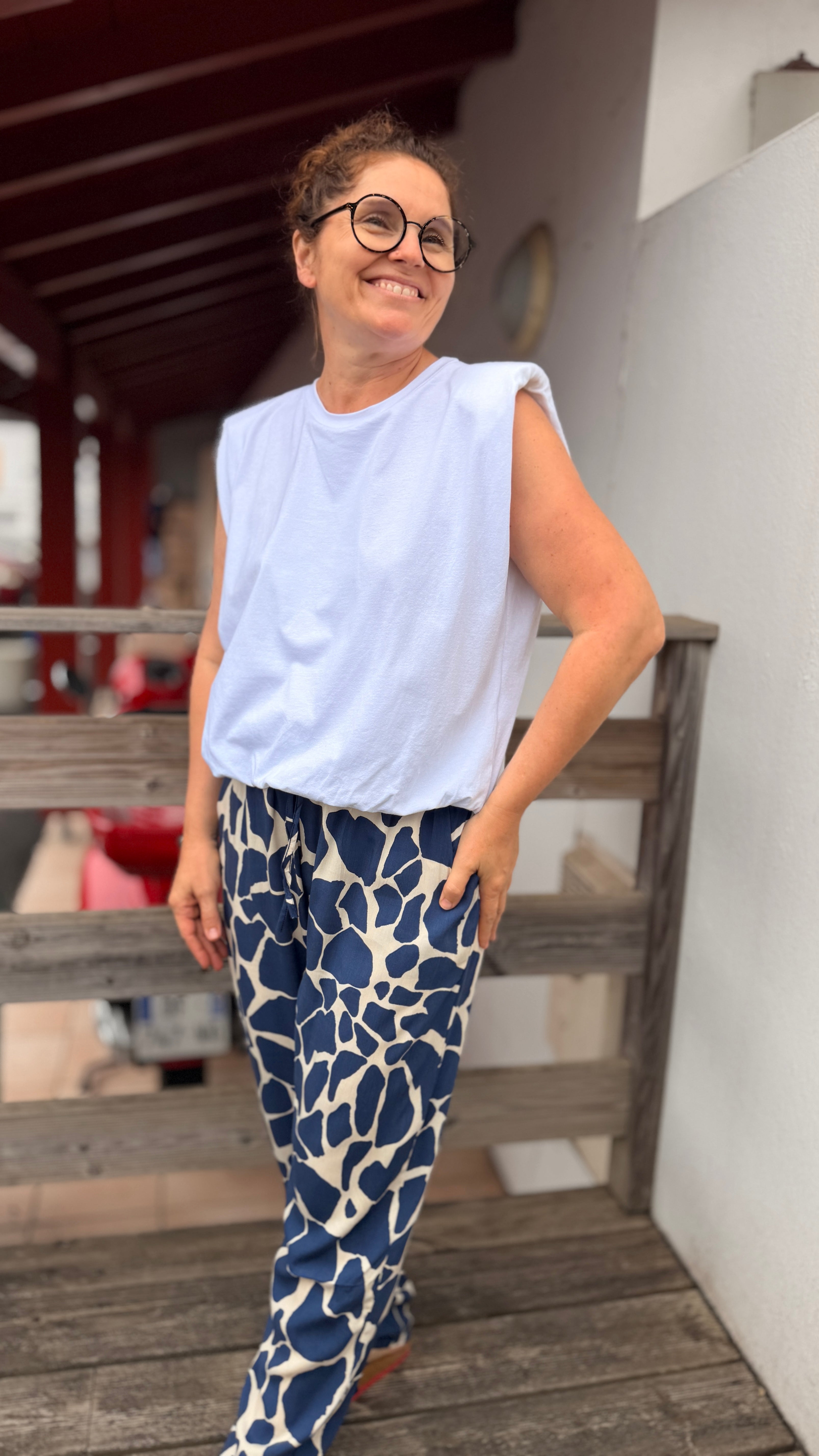 pantalon blanc imprime bleu marine mode femme banditas johanna paris bourges bretagne bruxelles