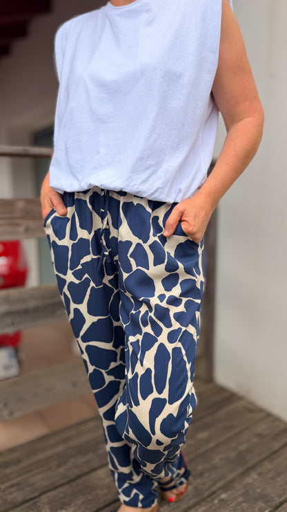 pantalon fluide doux leger imprime bleu marine blanc banditas mulhouse metz