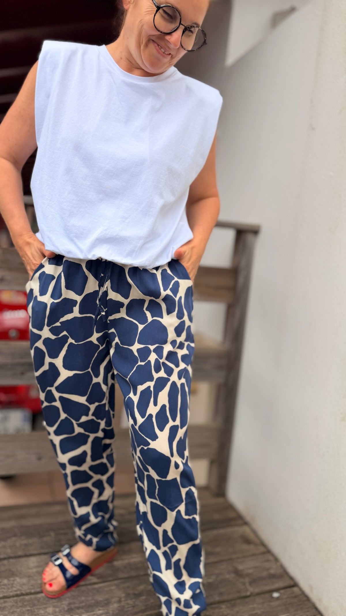 pantalon fluide droit bleu marine blanc mode femme april vintage in april 1986 toulouse montauban lavaur albi