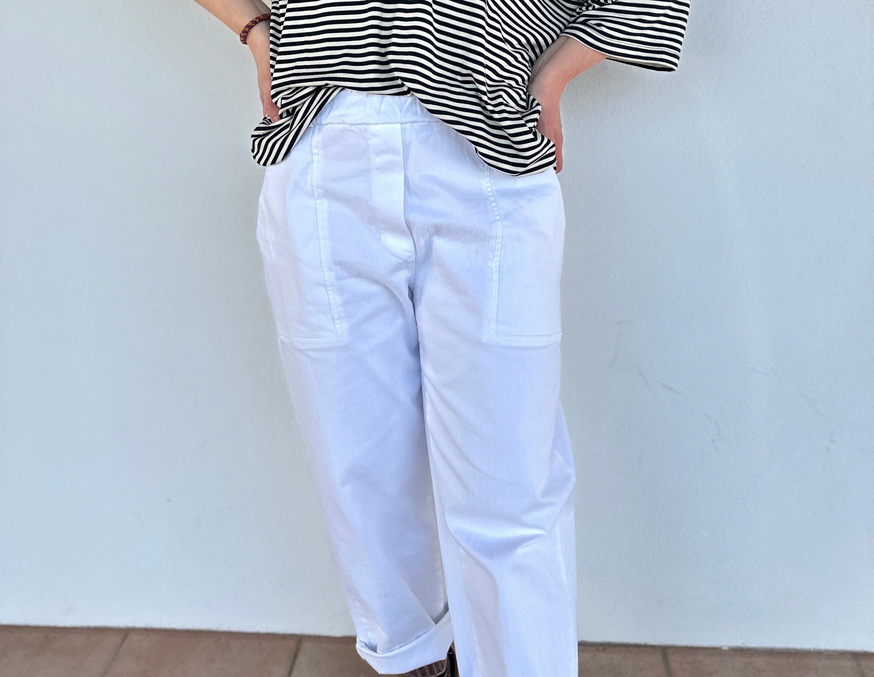 pantalon blanc tanaro banditas femme taille elastique coupe droite saint denis