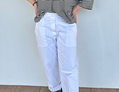 pantalon blanc tanaro banditas femme taille elastique coupe droite saint denis