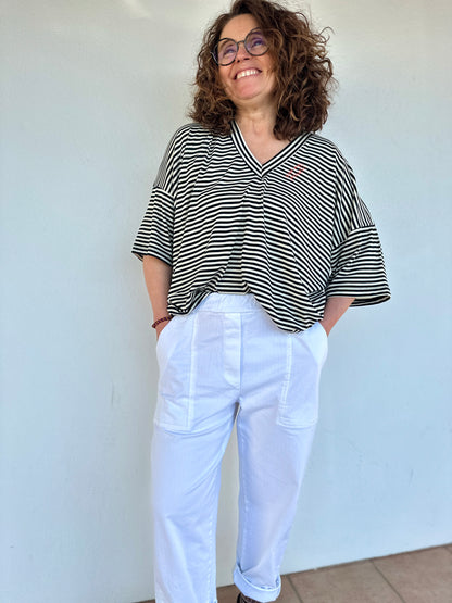 pantalon blanc banditas  poches plaquees femme toulouse