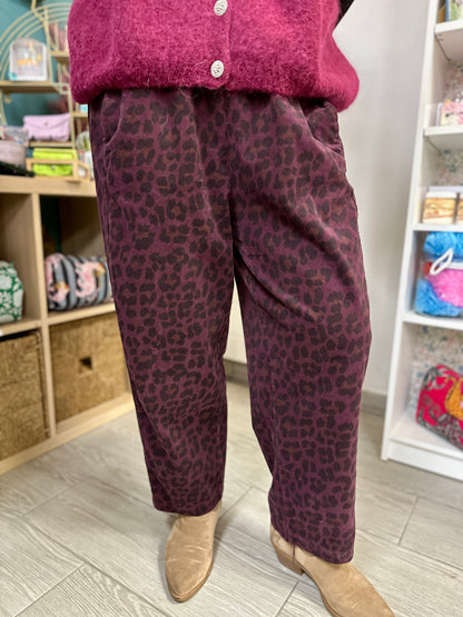 pantalon léopard chocolat en velours côtelé - abana boutique 64310