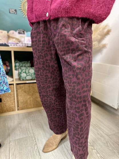 pantalon motif animal en coton prune - abana 64250