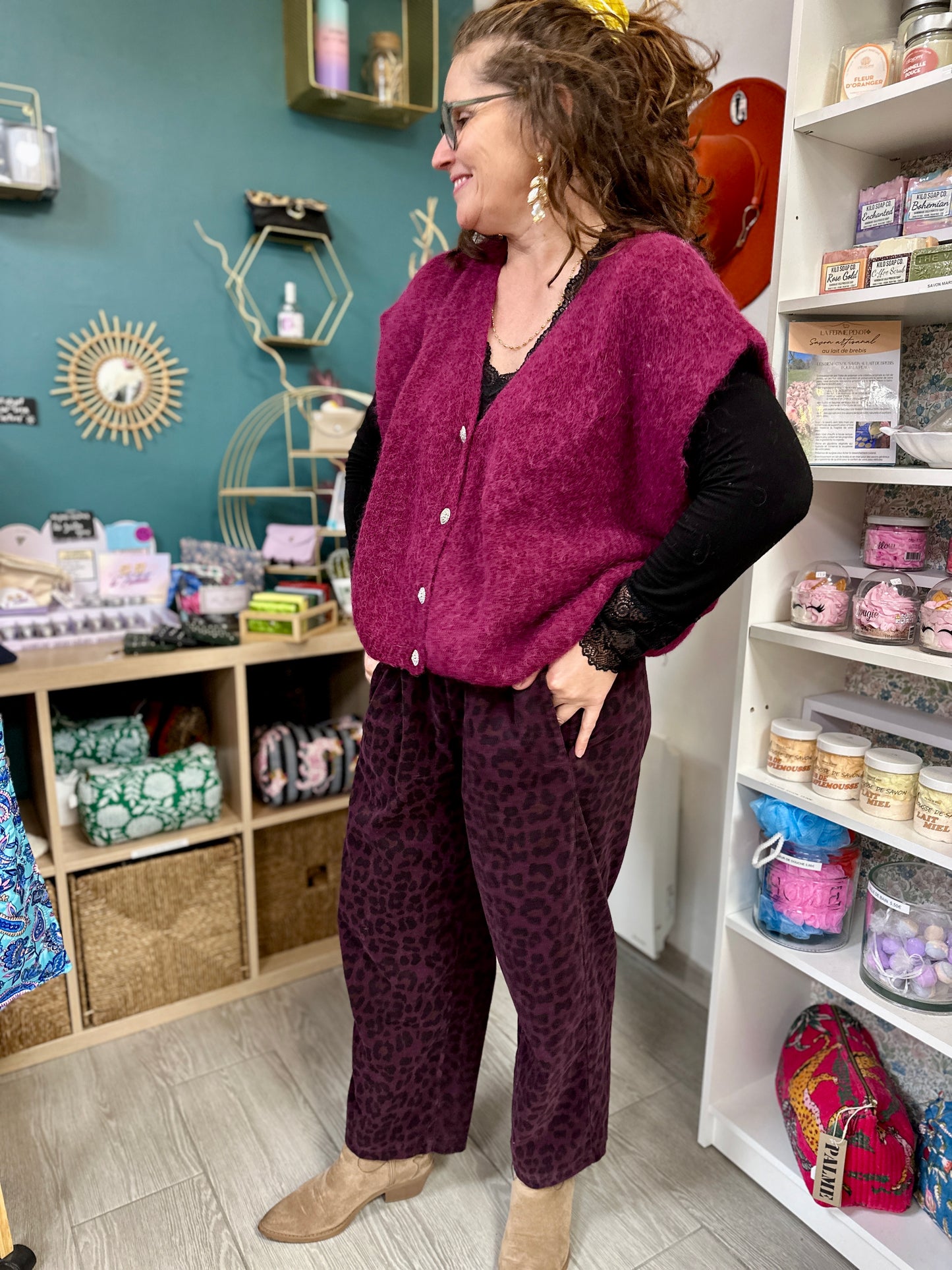 velours côtelé prune femme coupe droite - abana 64600