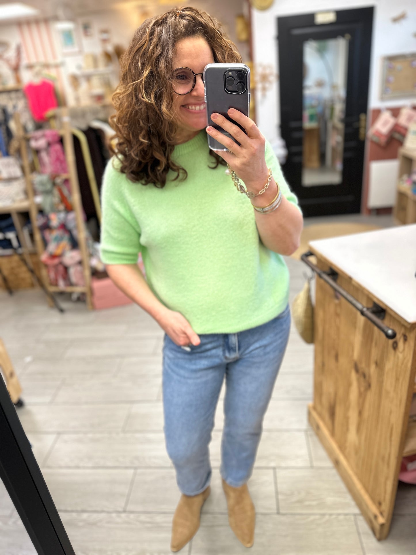 pull vert clair manches 3 4 maelle lyon