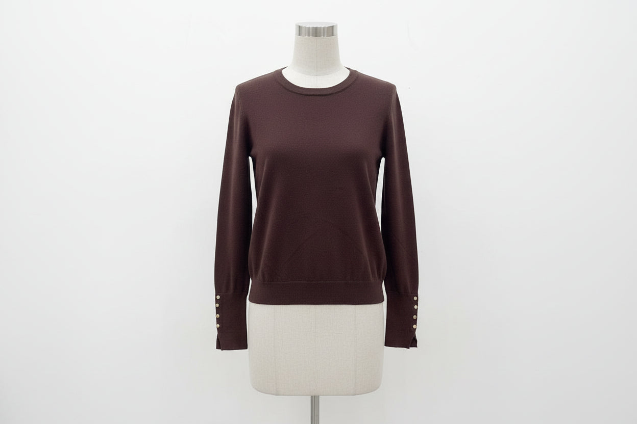 Pull femme marron col rond manches longues chic - Abana 64480