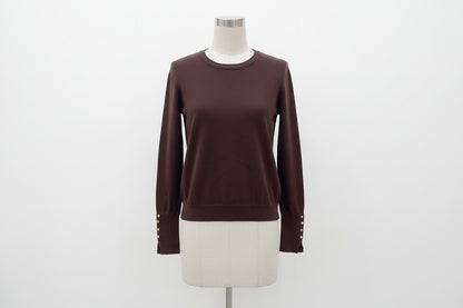 Pull femme marron col rond manches longues chic - Abana 64480