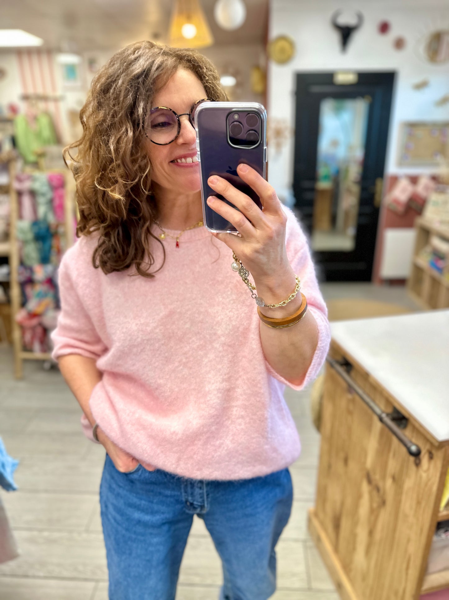 pull manches courtes rose kilky maille douce paris
