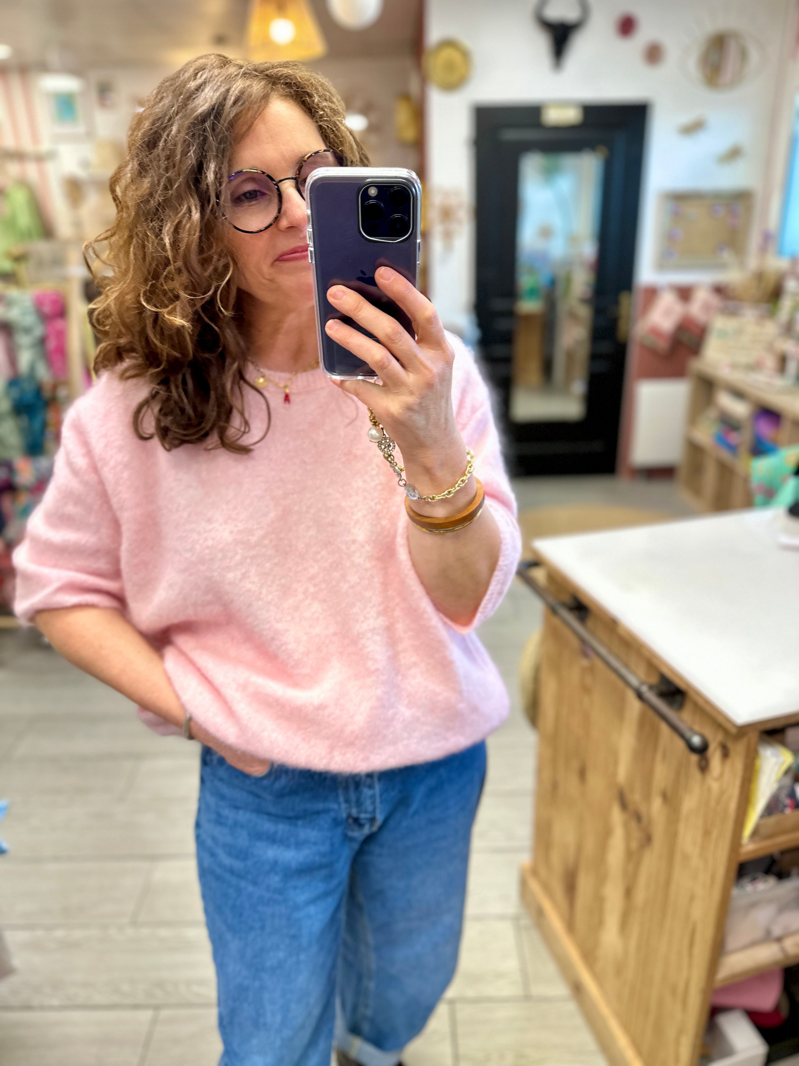 pull rose femme maelle maille moelleuse lyon
