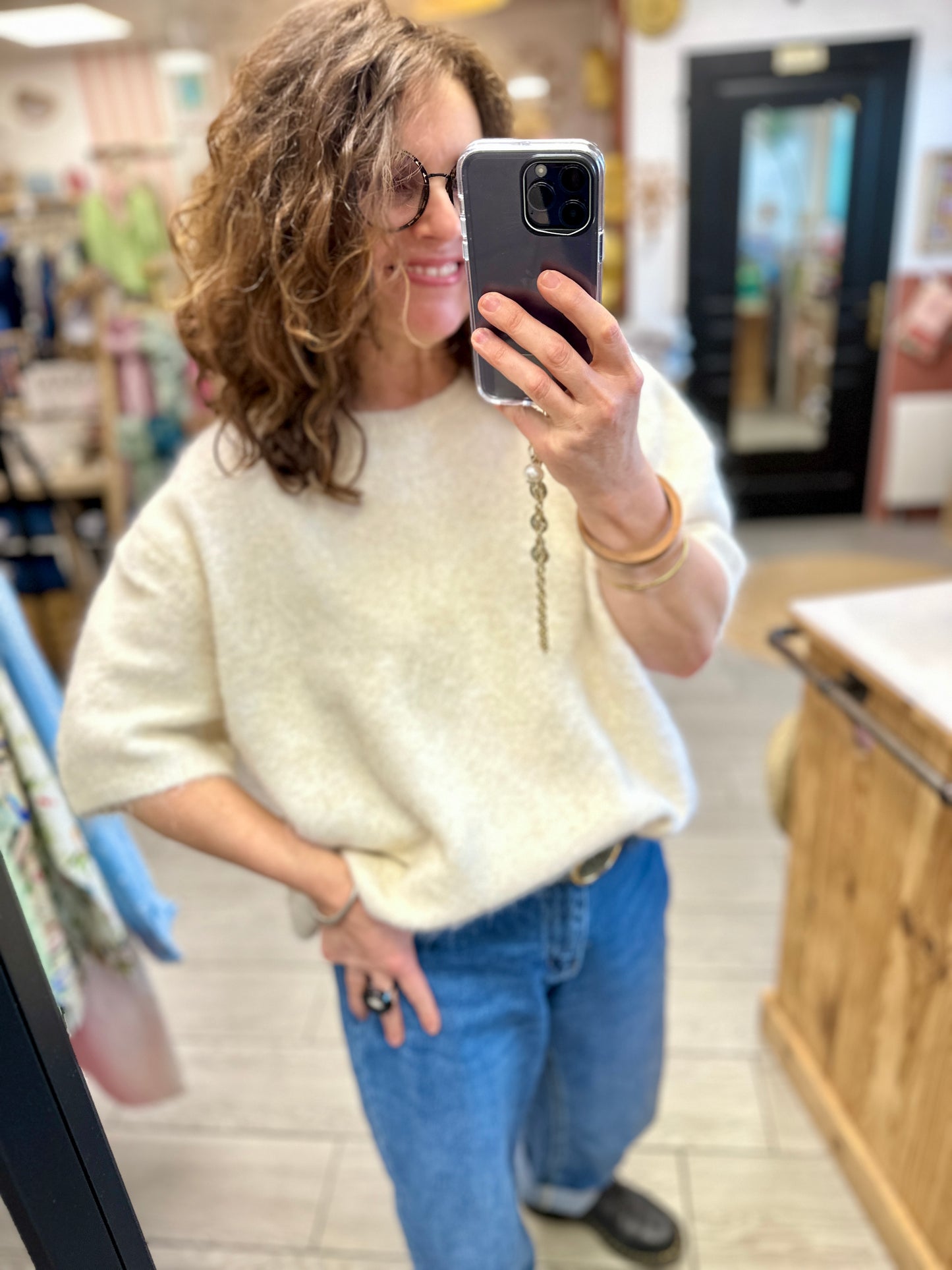 pull manches courtes kilky ecru look casual nantes
