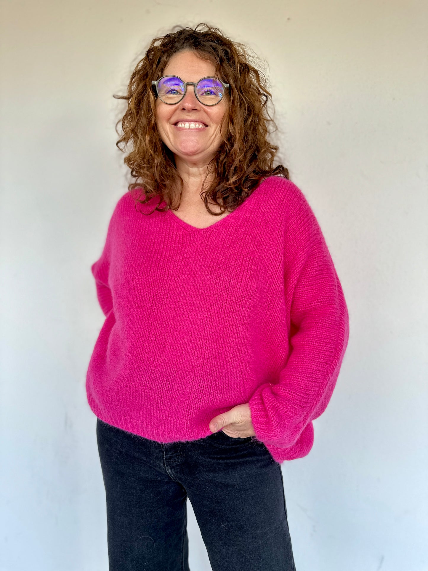 Pull femme grande taille rose doux et confortable - Abana 64250