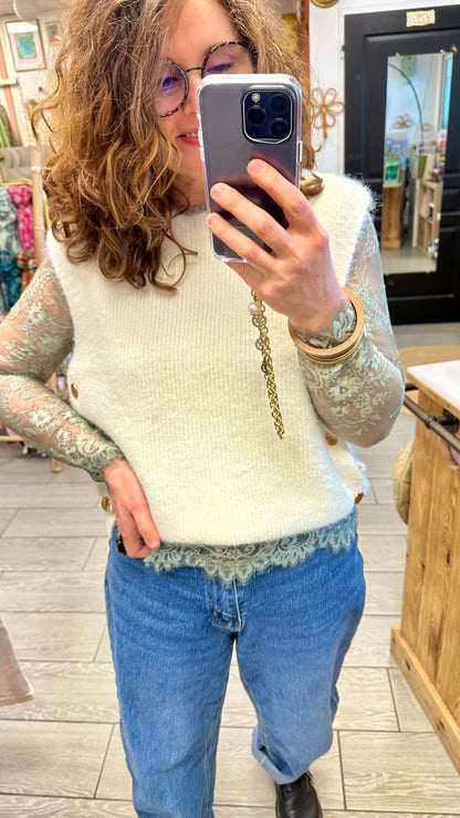 pull sans manches ecru maille douce kilky paris