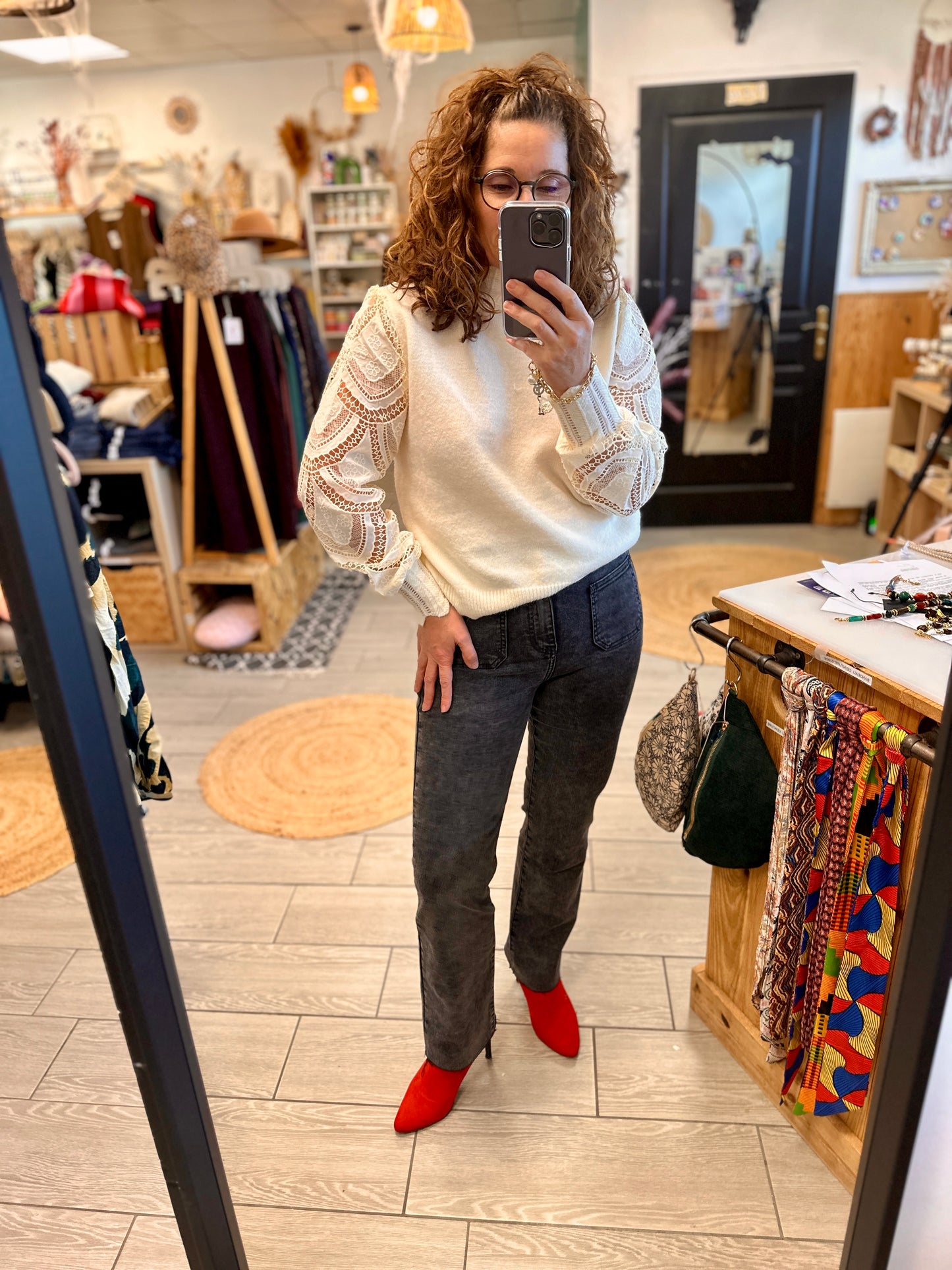 pull léger femme col montant avec dentelle ajourée - abana 64240