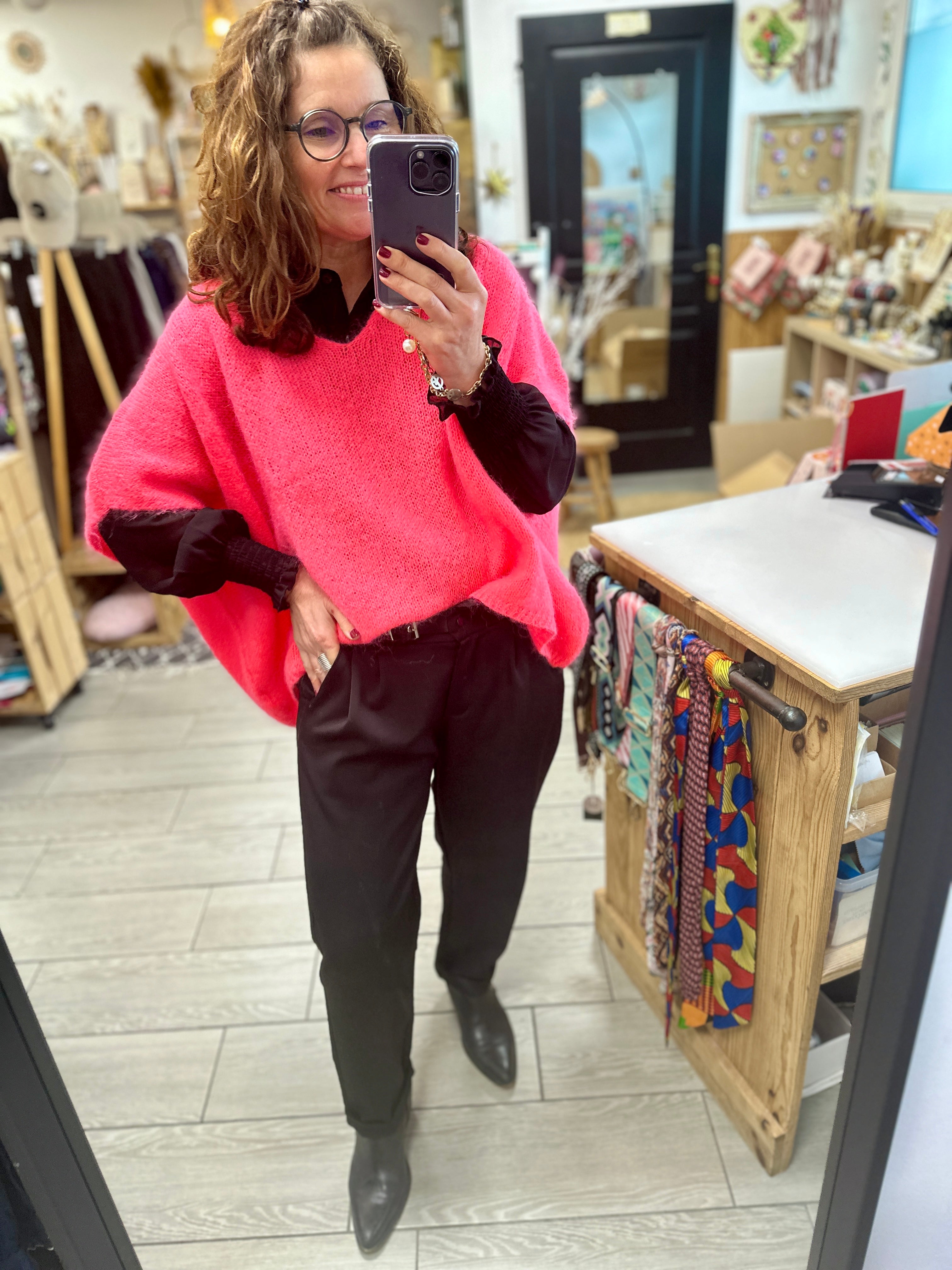 Pull oversize femme corail mohair maille italienne - Abana 64310