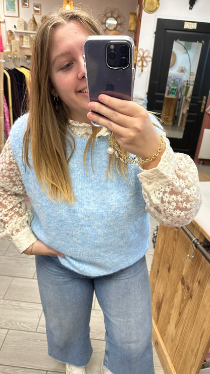 pull bleu clair sans manches maelle femme tarbes