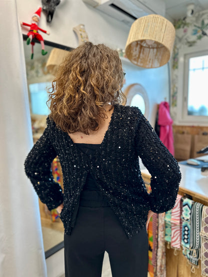 Pull noir à sequins style chic et classe pour fête - Abana 64600