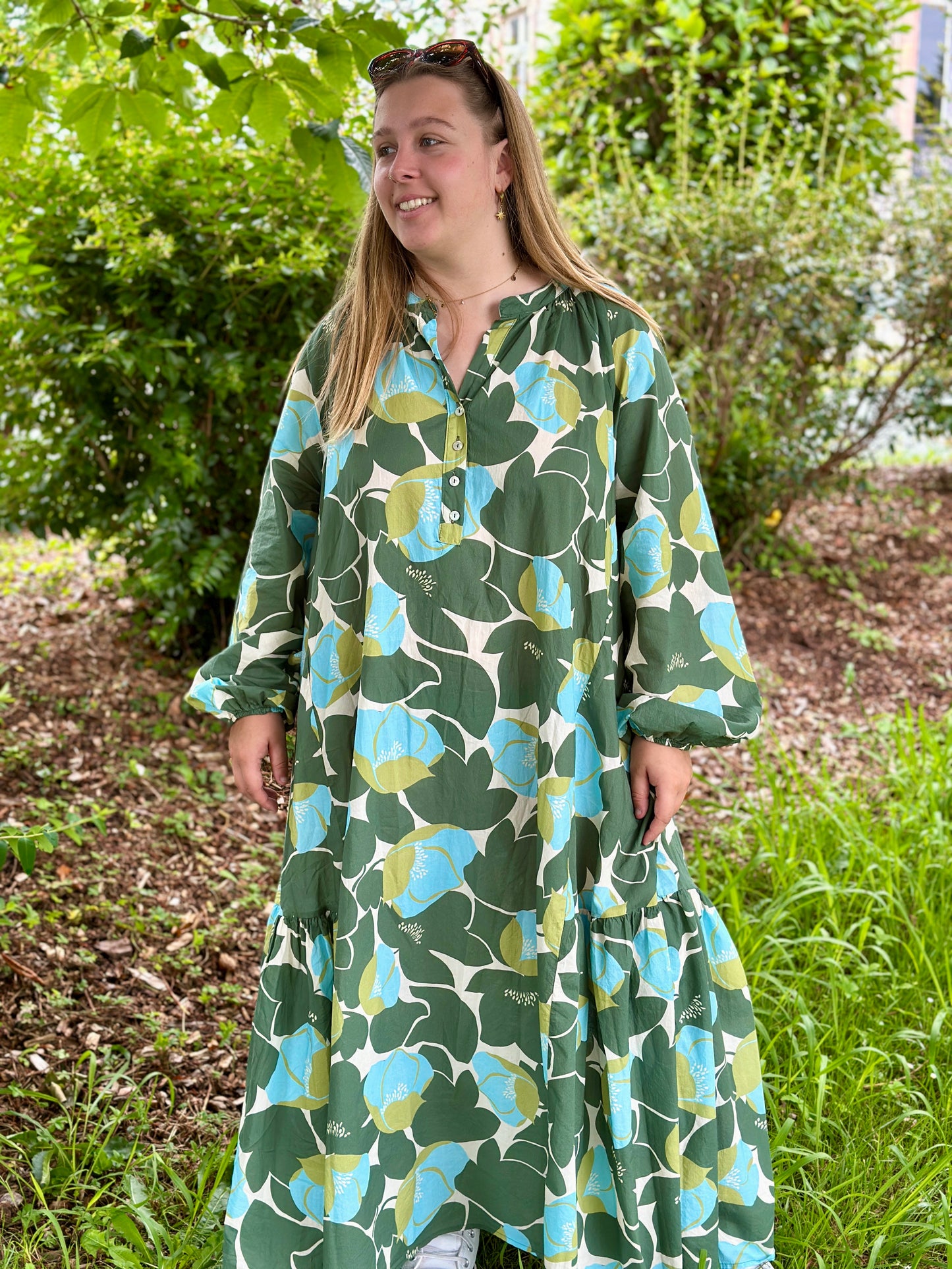 robe longue ample overisze du 36 au 6 tout en coton vert bleu et blanc banditas from marseille lille brest nantes