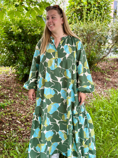 robe longue ample overisze du 36 au 6 tout en coton vert bleu et blanc banditas from marseille lille brest nantes
