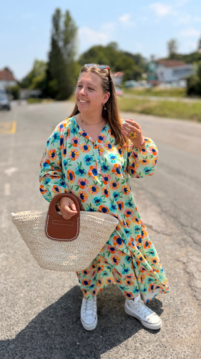 robe kerman longue fluide manches longues 100 % coton imprimé fleurie doux coloré mode femme grande taille banditas from marseille perpignan montpellier avignon