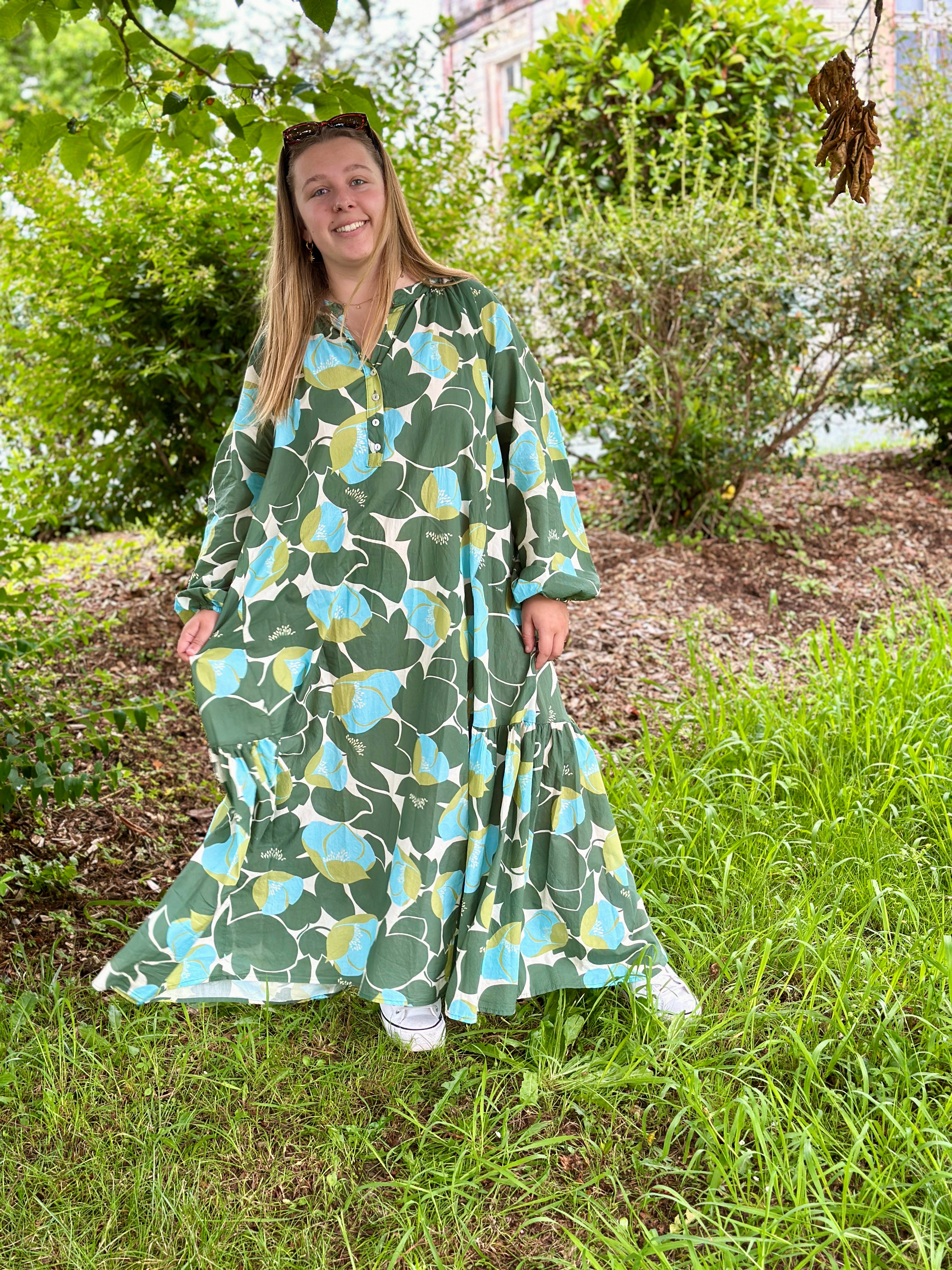 robe longue tons vertbleu ample genereuse douce 100 % coton banditas from marseille merignac marmande bordeaux talence