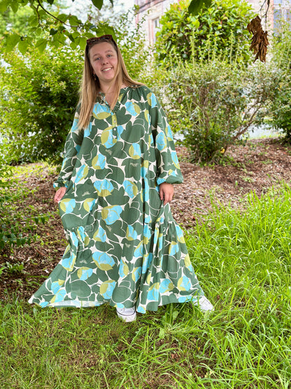robe longue tons vertbleu ample genereuse douce 100 % coton banditas from marseille merignac marmande bordeaux talence