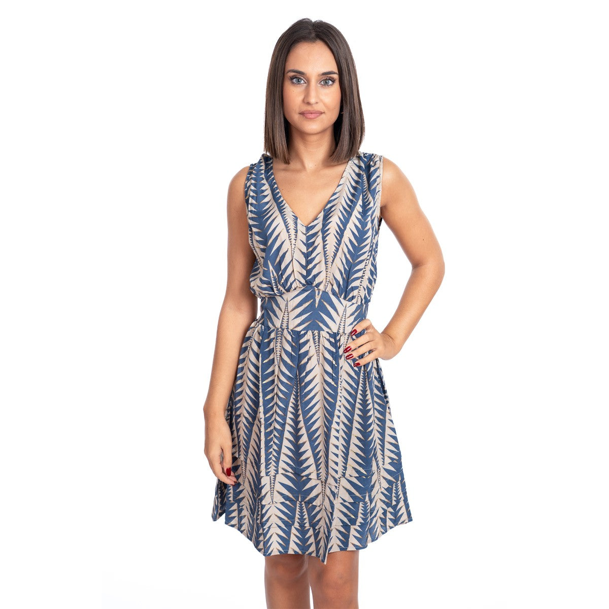 robe mi longue courte a motif grahique elegant bleu canard isla bonita april vintage bordeaux saint marcelin