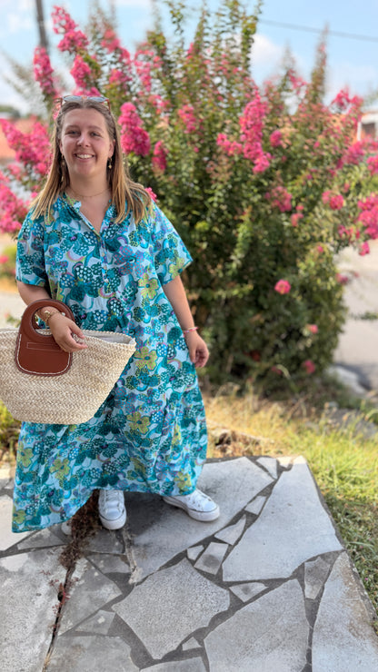 robe namrek manches courtes longues fluide imprimé bleu turquoise col v ample mode femme grande taille taille unique banditas from marseilleperpignan leucate narbonne gruissan