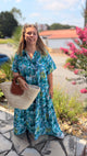robe longue namrek by banditas from marseille imprimé bleu turquoise originale manches courtes mode femme banditas marseille aix en provence toulon bandol signes