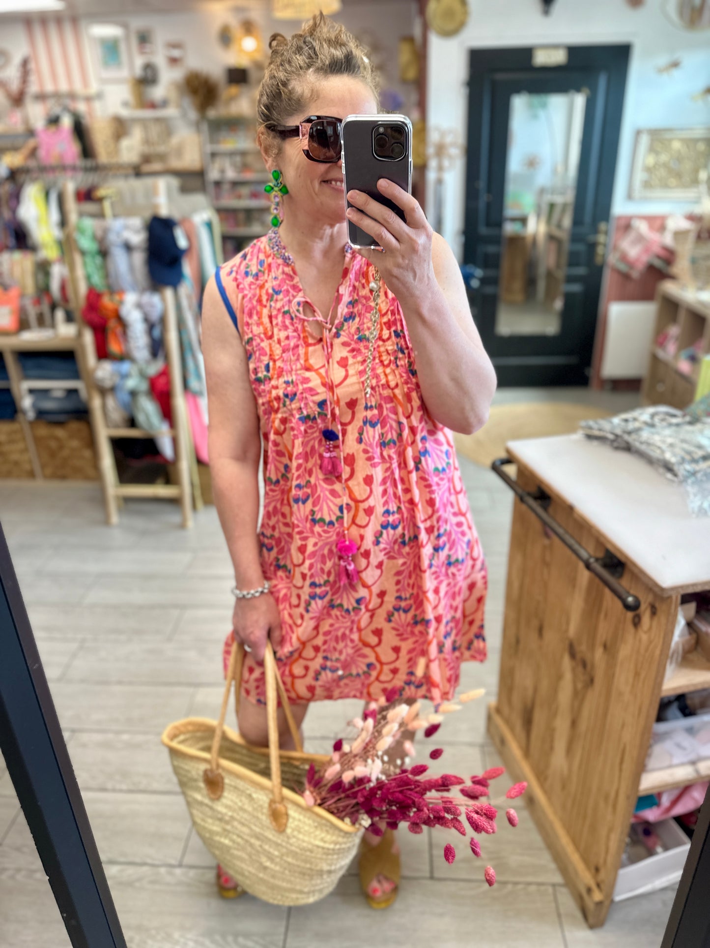 robe rose  motif imprimé coloré avec lien et perle fluide legere et tendance du s au xl isla bonita dijon
